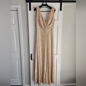 Champagne Bridesmaid Dress. Long Tall Sequins. Black Tie Gold Dress